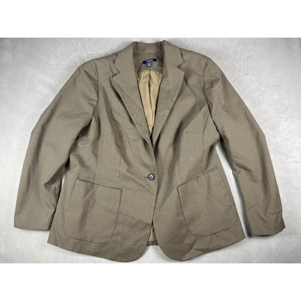 Chaps Womens 16W Brown Houndstooth 1-Button Blazer Jacket Plus Size Professional